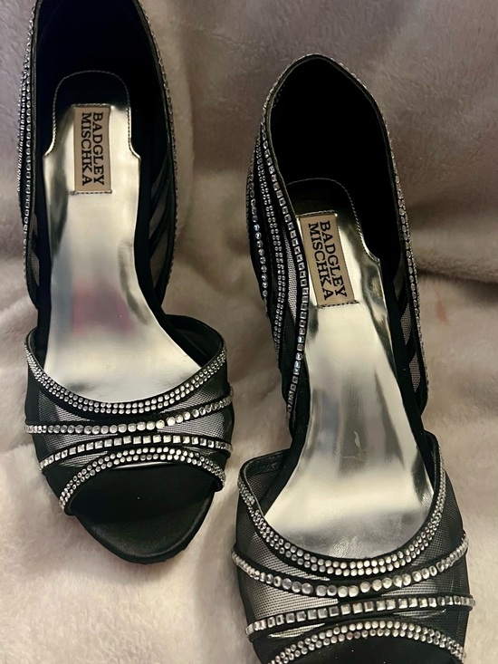 Badgley Mischka Shoes - Badgley Mischka Black Crystal-Strap Open-Toe Heels